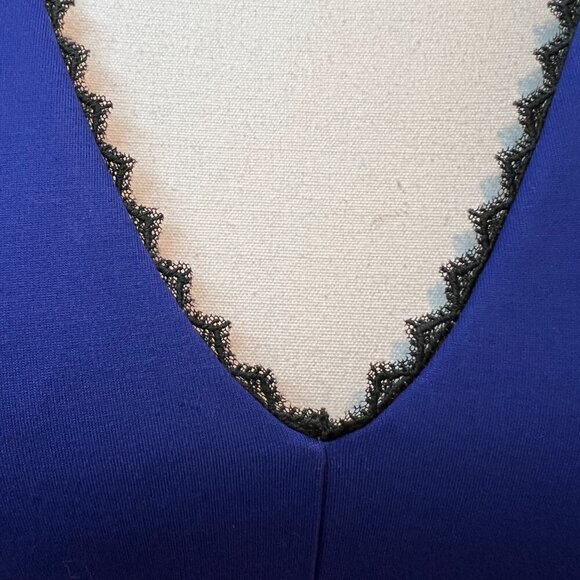 Rebecca Taylor Royal Blue with Black Lace Trim Sleeveless Midi Dress, Size 2 - Picture 4 of 15